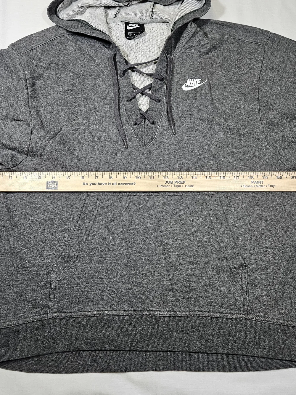 Nike Sportswear Women's Lace Up Front Pullover Hoodie Sweatshirt Gray Small